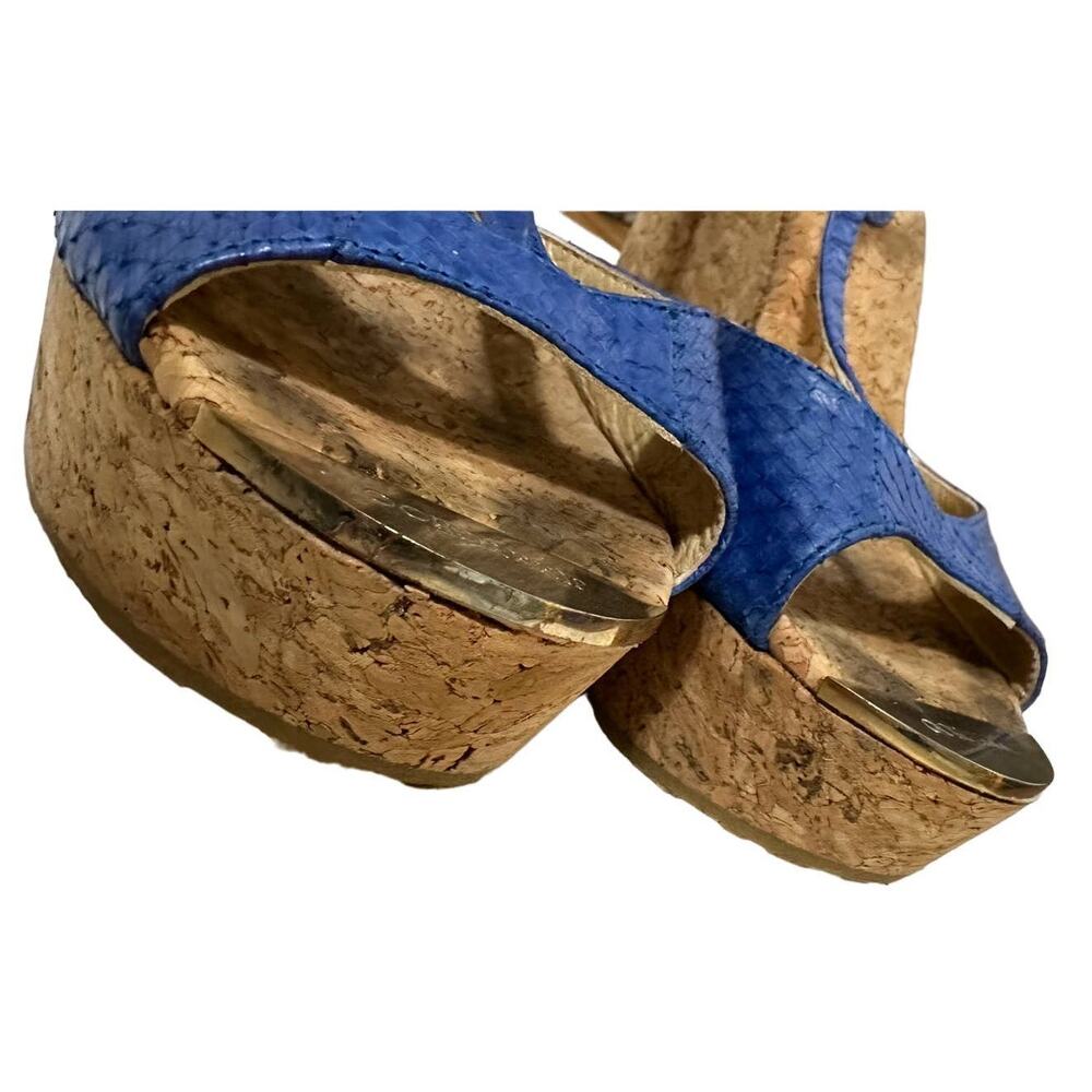 Jimmy Choo Women's Pela Blue Python Leather Cork Wedge Sandals size‎ 38 - Picture 9 of 9